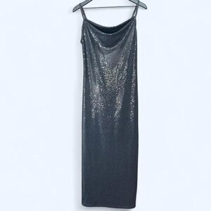 Bebe Black Shiny Metallic Dress